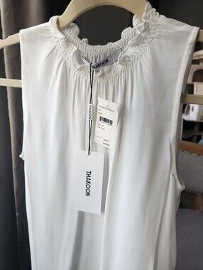 NWT Cream Sleeveless Ruffled Neck Tank Top Blouse Small Lightweight Flowy